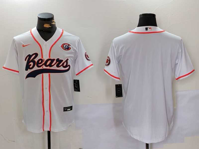 Mens Chicago Bears Blank White With Patch Cool Base Stitched Baseball Jersey